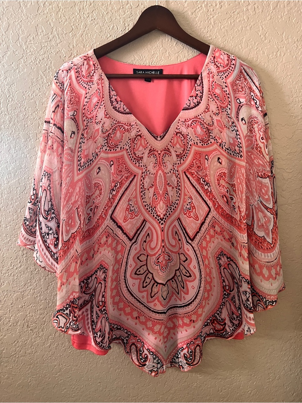 Sara Michelle Coral Paisley V-Neck Blouse
